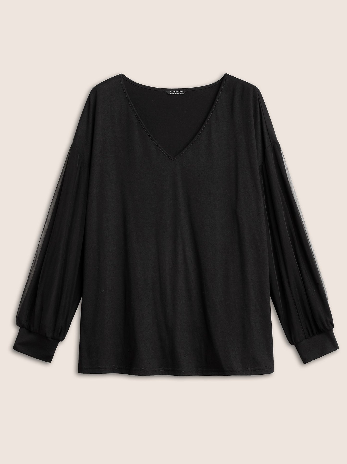 Plain Tiered Mesh Patchwork T-shirt