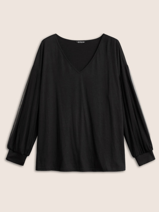 Plain Tiered Mesh Patchwork T-shirt