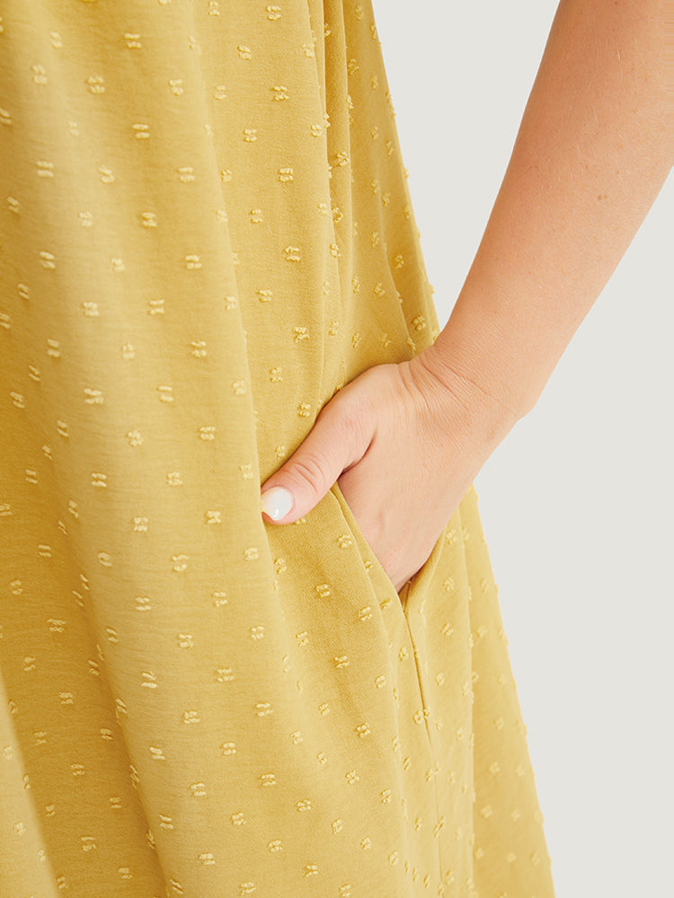 Solid Lace Insert Sleeveless Pocket Halter Dress