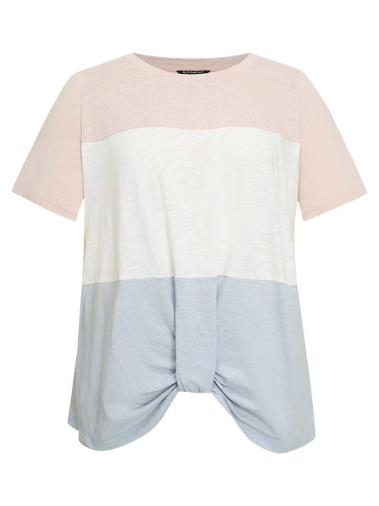 Colorblock Contrast Heather Twist Hem T-shirt
