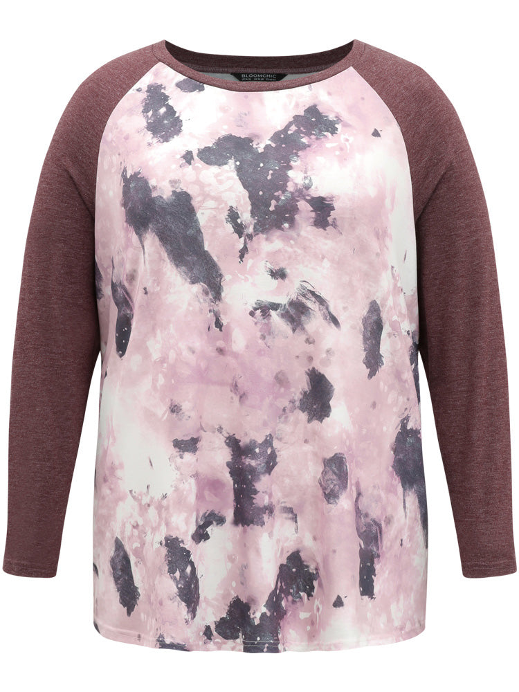 Tie Dye Patchwork Contrast Raglan Sleeve T-shirt