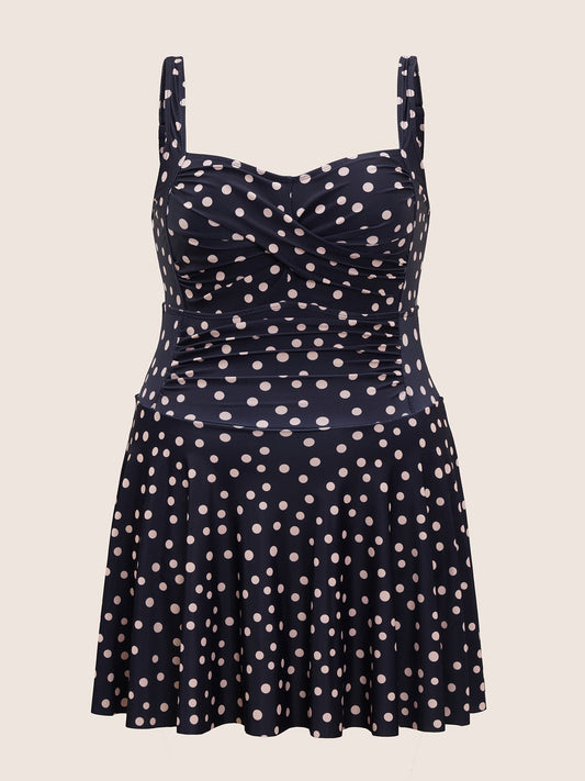 Polka Dot Crossover Adjustable Straps Swim Dress
