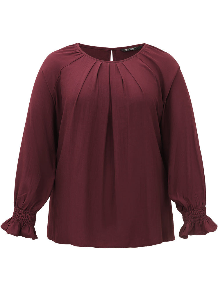 Supersoft Essentials Plain Plicated Detail Ruffle Trim Blouse