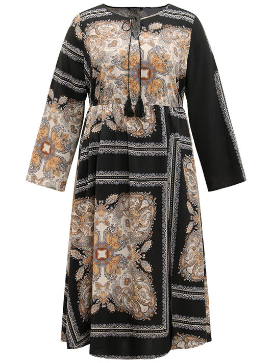 Bandana Print Split Side Tassels Ties Dress