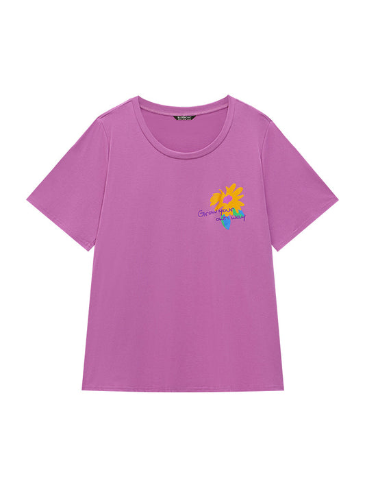 Floral & Letter Short Sleeve Regular T-shirt