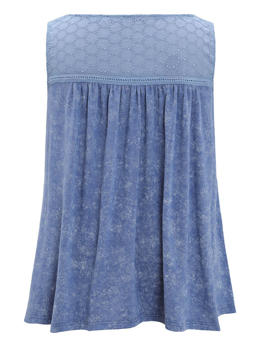 Solid Plicated Detail Crochet Lace Tank Top
