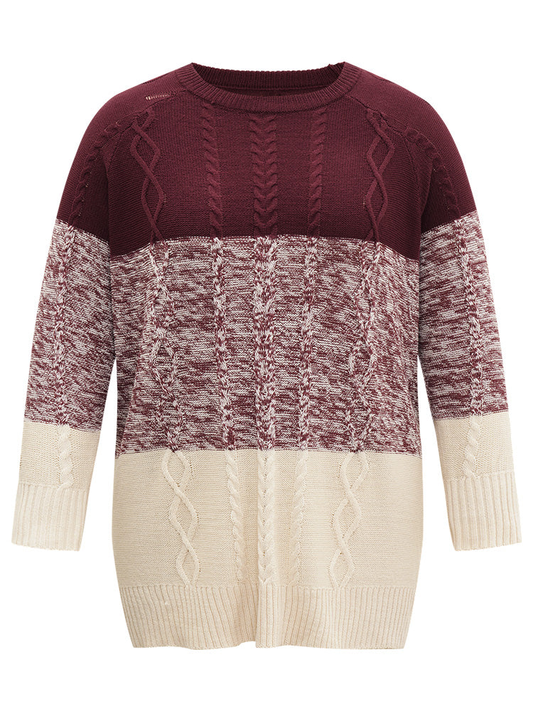 Cable Knit Heather Colorblock Patchwork Pullover