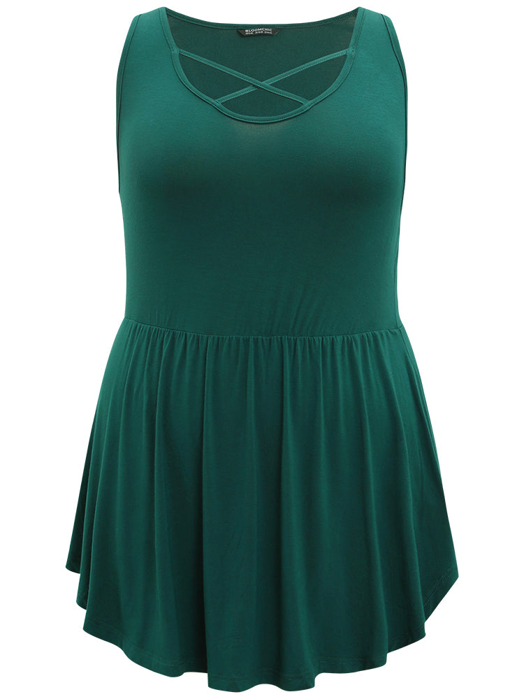 Solid Crisscross Neck Curved Hem Tank Top