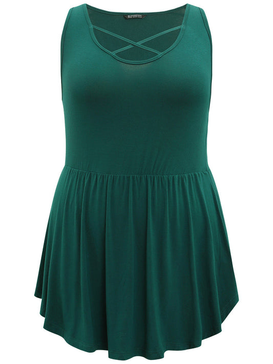 Solid Crisscross Neck Curved Hem Tank Top