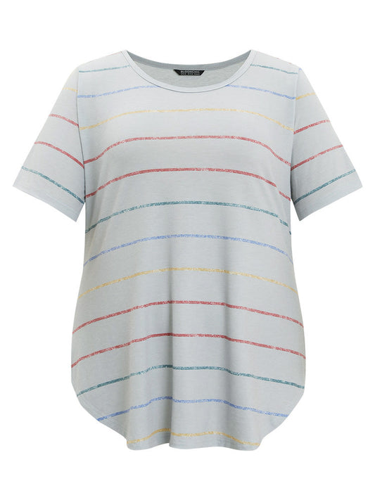 Rainbow Striped Arc Hem T-shirt