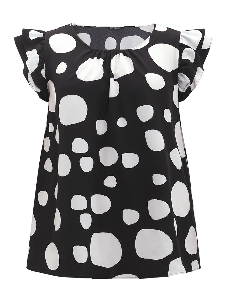 Polka Dot Flutter Cap Sleeve Tiered Blouse