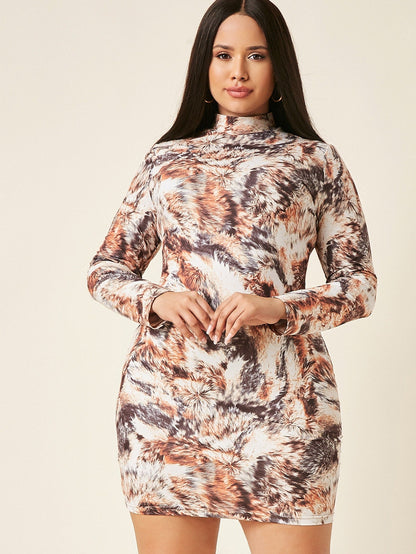 Mock Neck Tie Dye Dress