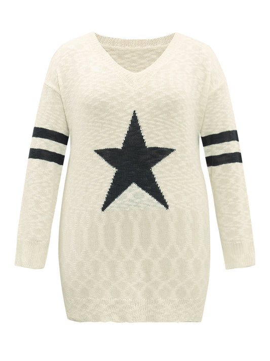 Star & Striped Print Drop Shoulder Pullover