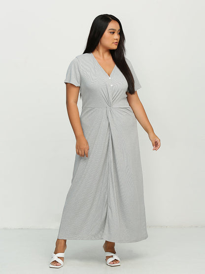 Twist Front Button Short Sleeve Dress