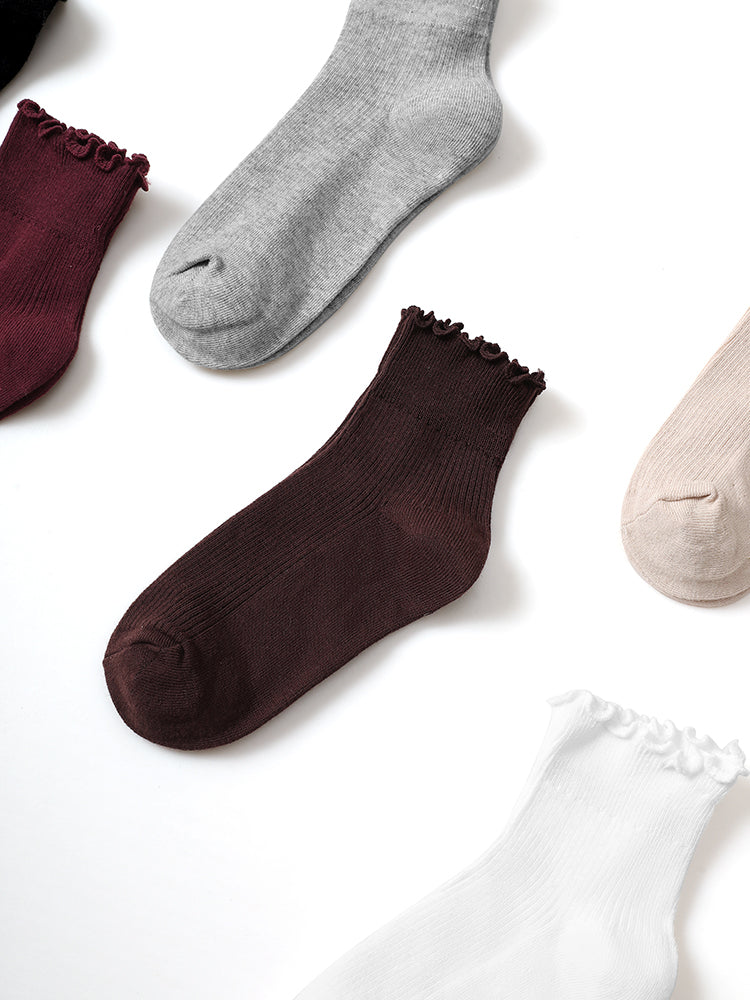 6 Pairs Colored Frill Trim Socks