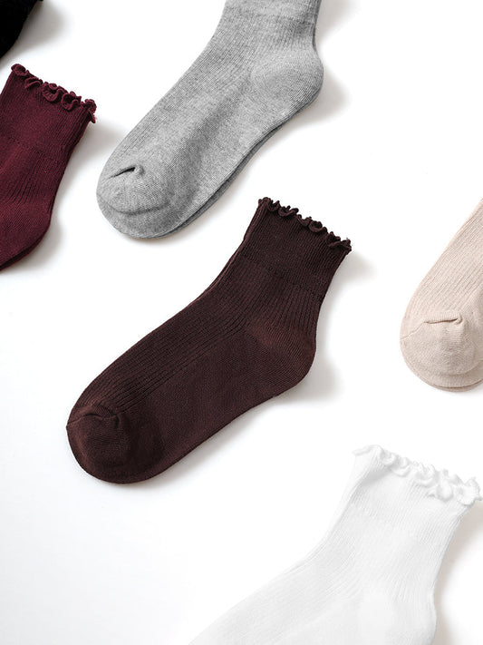 6 Pairs Colored Frill Trim Socks