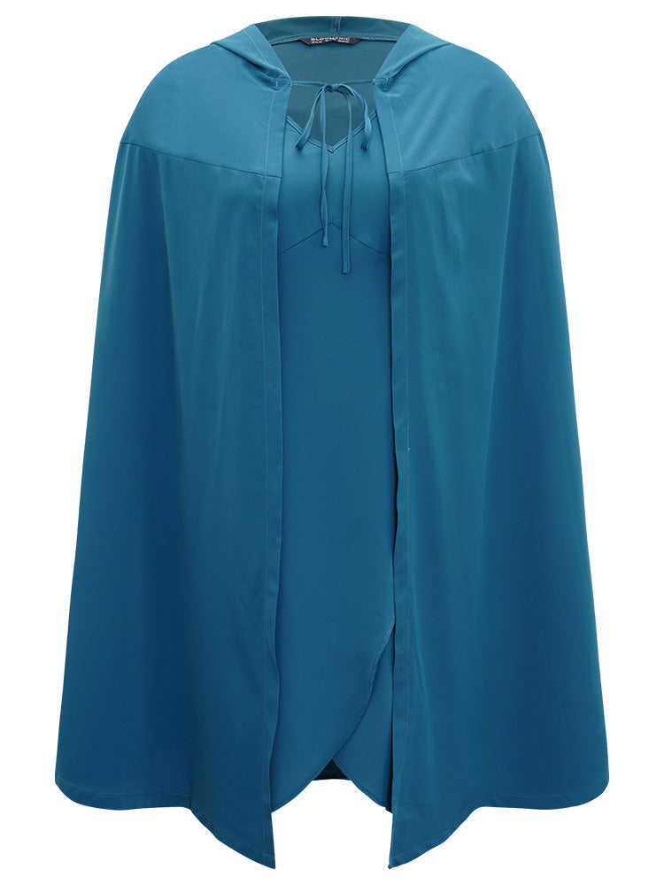 Halloween Plain Knot Hooded V Neck Ties Wrap Hem Dress