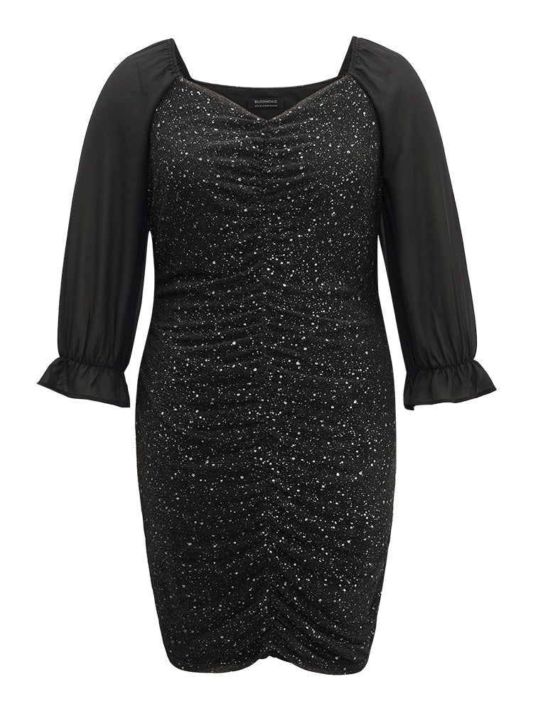 Glitte Chiffon Square Neck Ruched Dress