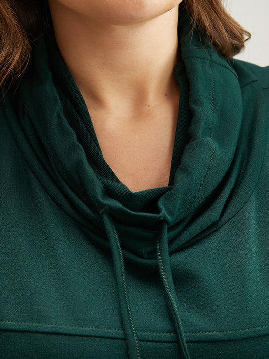 Solid Pocket Dolman Sleeve Drawstring Sweatshirt