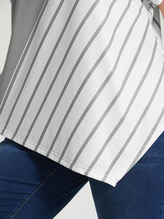 Striped Contrast Asymmetrical Hem Batwing Sleeve T-shirt