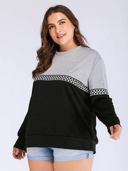 Checkerboard Patchwork Round Neck T-shirt