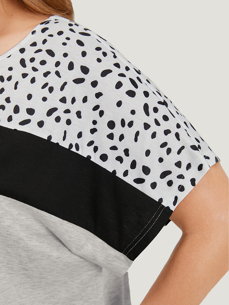 Contrast Patchwork Dolman Sleeve Sleep Top