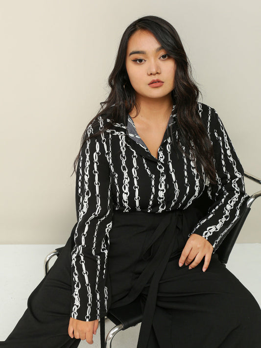 Chain Printed Lapel Collar Blouse