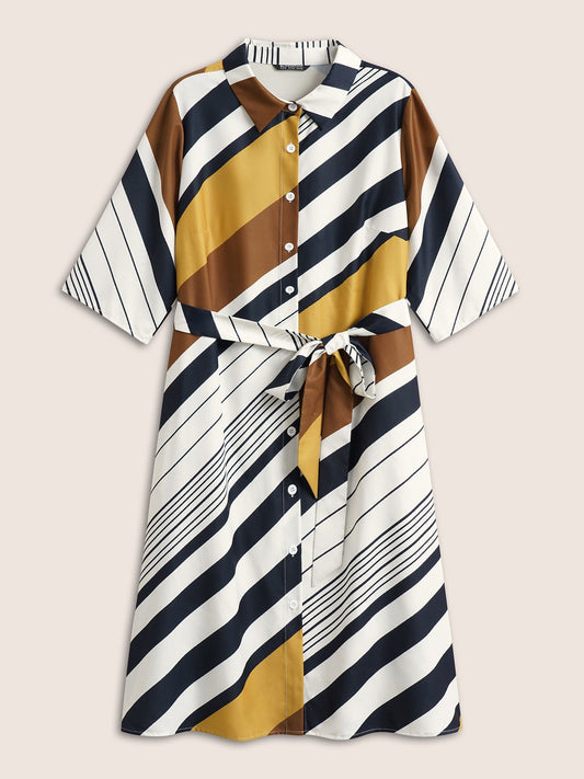 Striped Colorblock Contrast Belted Dress