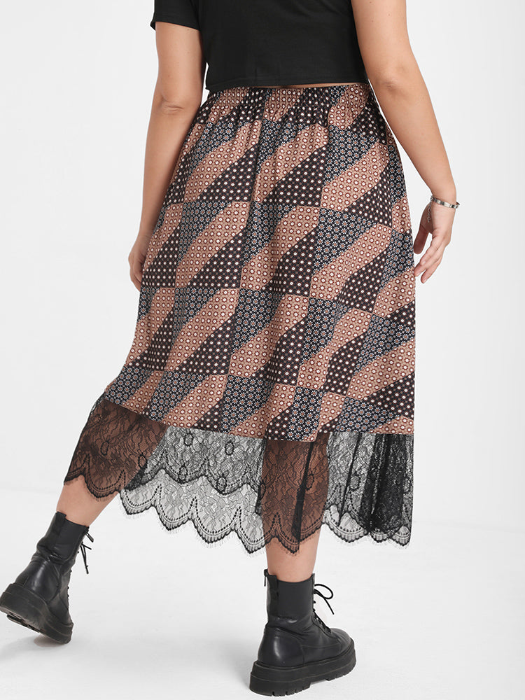 Bandana Print Tie Eyelash Lace Skirt