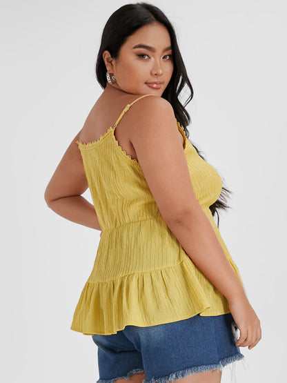 Solid Ruffles Lace Trim Cami Top