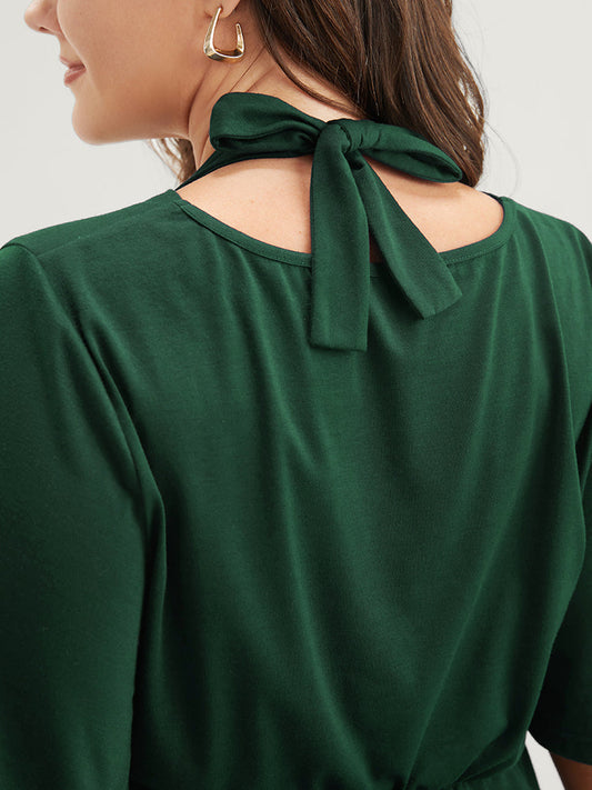 Solid Knotted Back Flutter Wrap Modal T-shirt