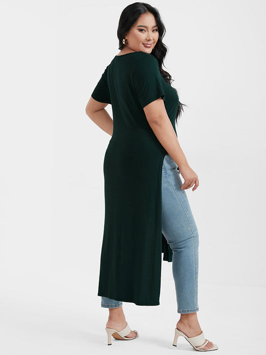 Plain Split Ripped Knot Front High Low Tee T-shirt