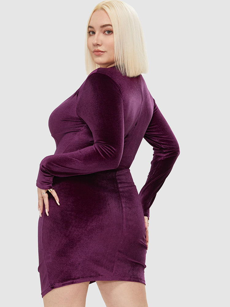 Asymmetrical Neck Velvet Bodycon Dress