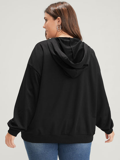 Plain Lace Up Pocket Drop Shoulder Hooded Sweatshirt