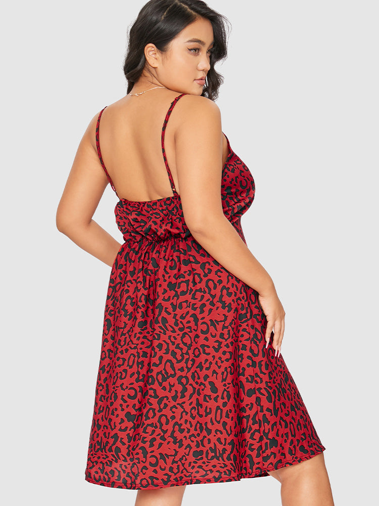 Leopard Lace Trim Cami Sleep Dress