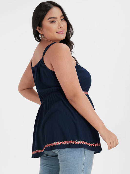 Plain Embroidered Patchwork Gathered Cami  Top