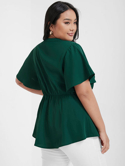 Solid Knotted Button Flutter Sleeve Blouse