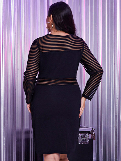 See Thourgh Mesh Striped Dress