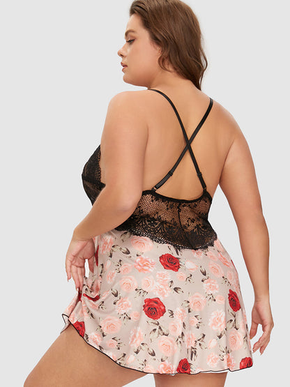 Samantha Casual At Home - Floral Lace Backless Nigth Dress