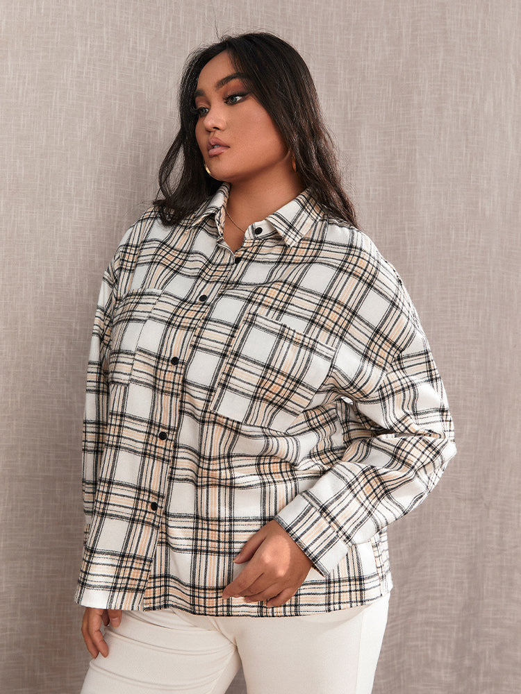 Check Button Casual Blouse