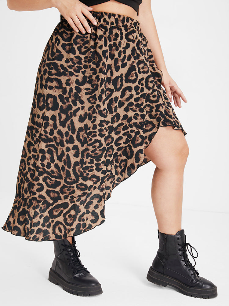 Leopard Asymmetrical Ruffle Skirt