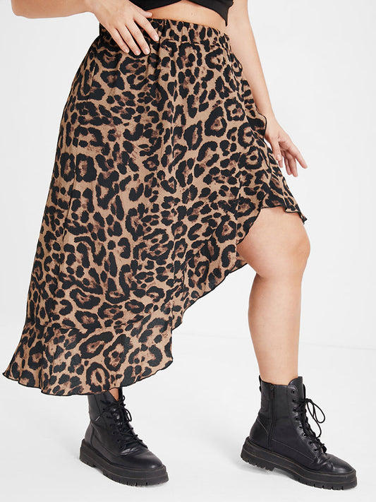 Leopard Asymmetrical Ruffle Skirt