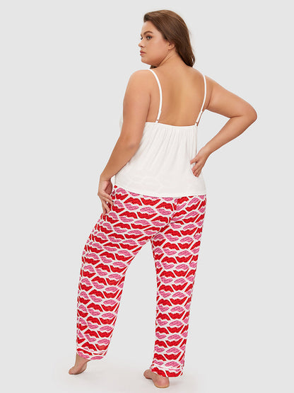 Lip Pattern Lace Trim Pajama Set