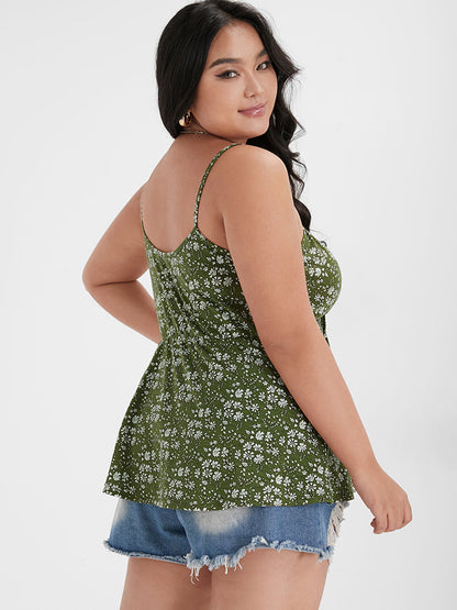 Floral Printed Ruched Drawstring Cami Top