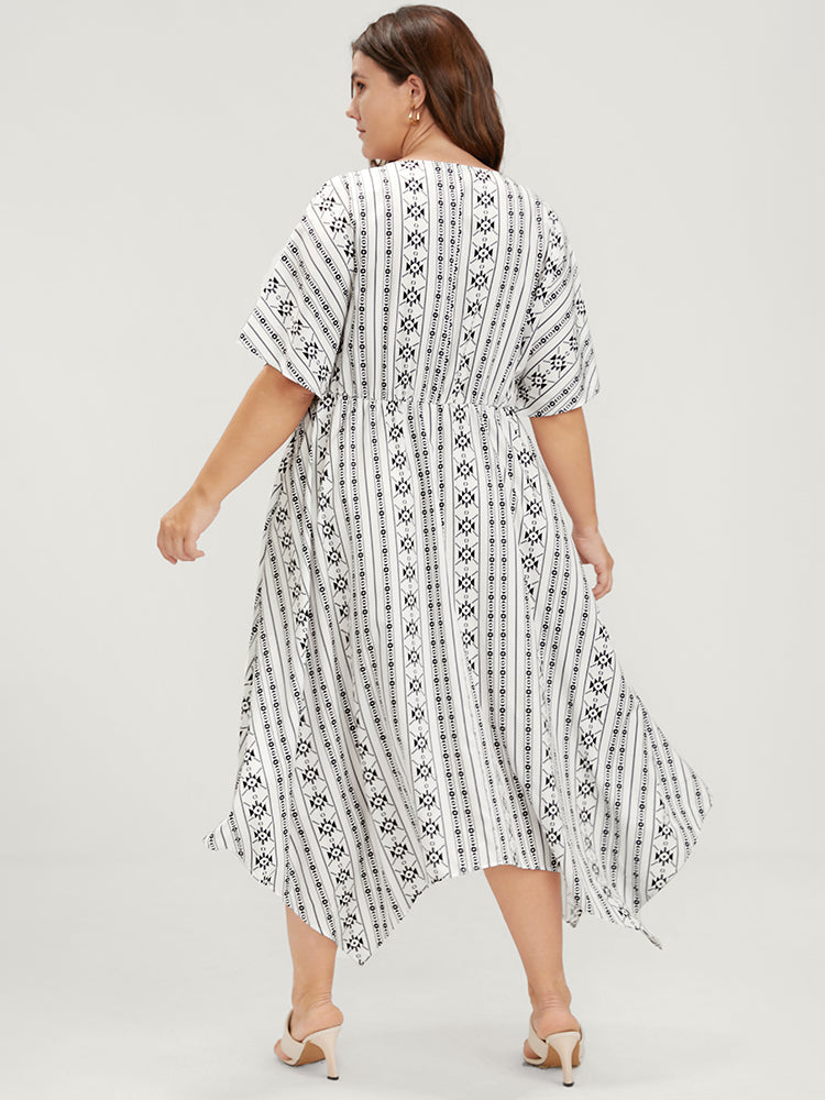 Striped Dolman Sleeve Pocket Hanky Hem  Dress