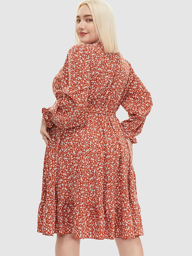 Ditsy Floral Flounce Sleeve Knot Side Dress