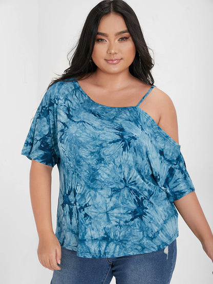 Tie Dye Print One Shoulder T-shirt
