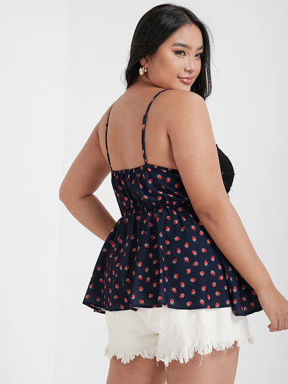 Strawberries Crochet Lace Ruffles Cami Top