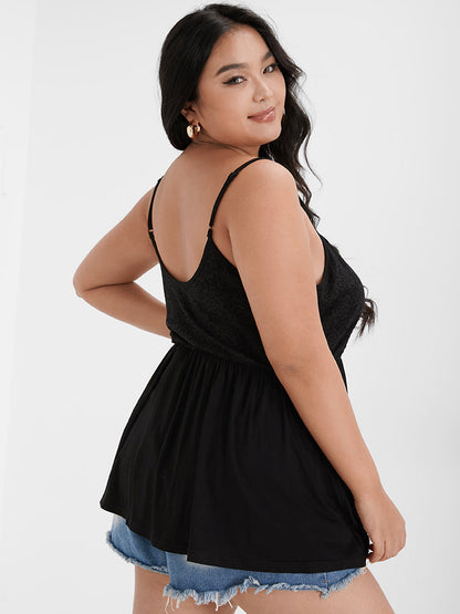 Solid Lace Patchwork Ruched Button Tank Top