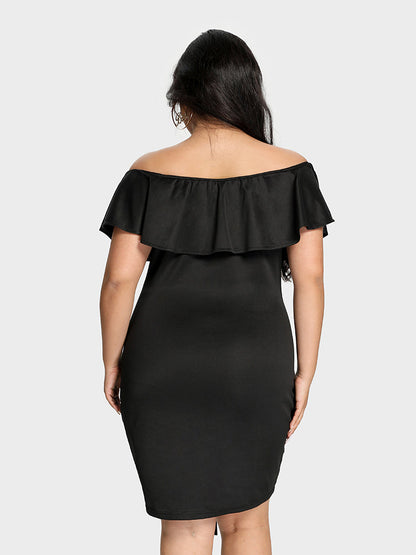 Ruched Ruffle Solid Dress